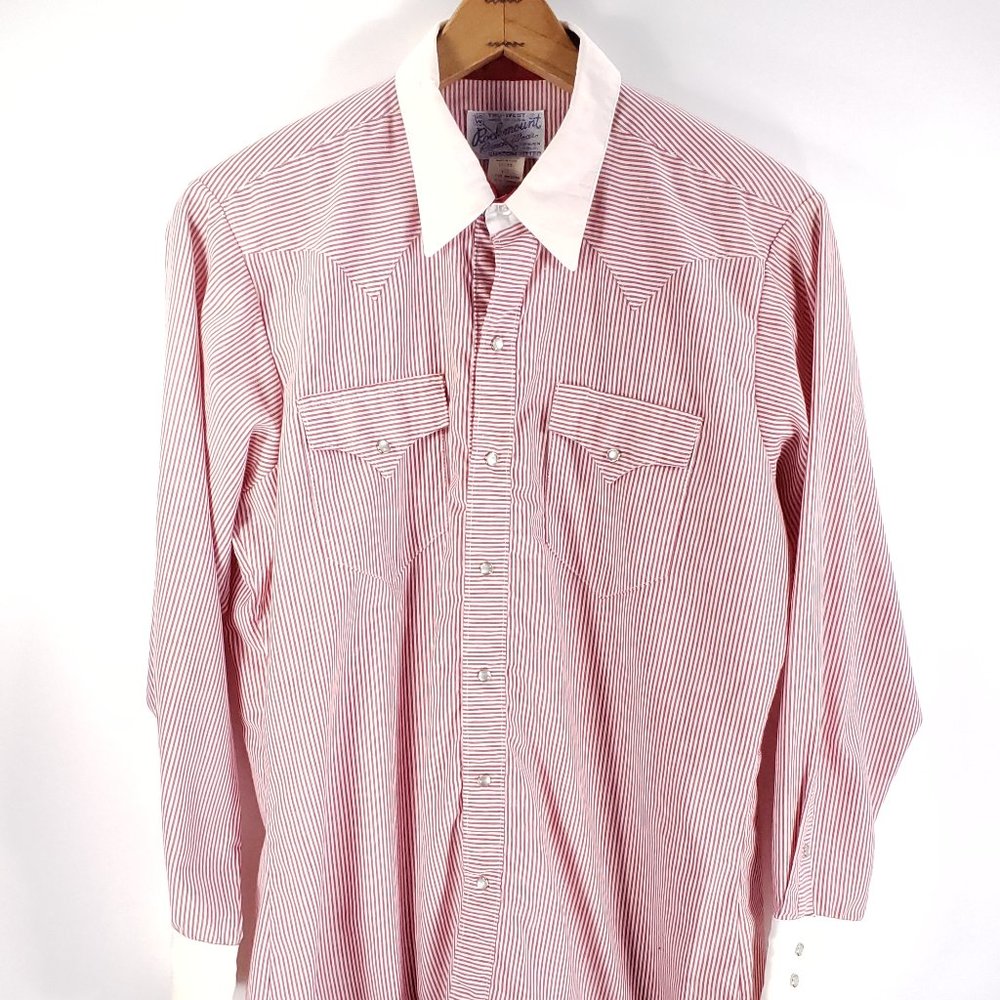 Vintage Rockmount Ranch Wear Tru-West Shirt Men's 16 Red White Stripe